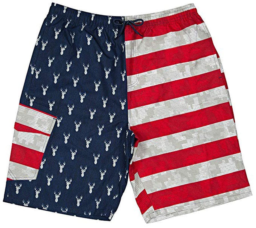 North 15 Men'S American Flag Microfiber Shark Print Swim Trunk Boardshorts with Cargo Pockets-7125-Nvy/Rd-L