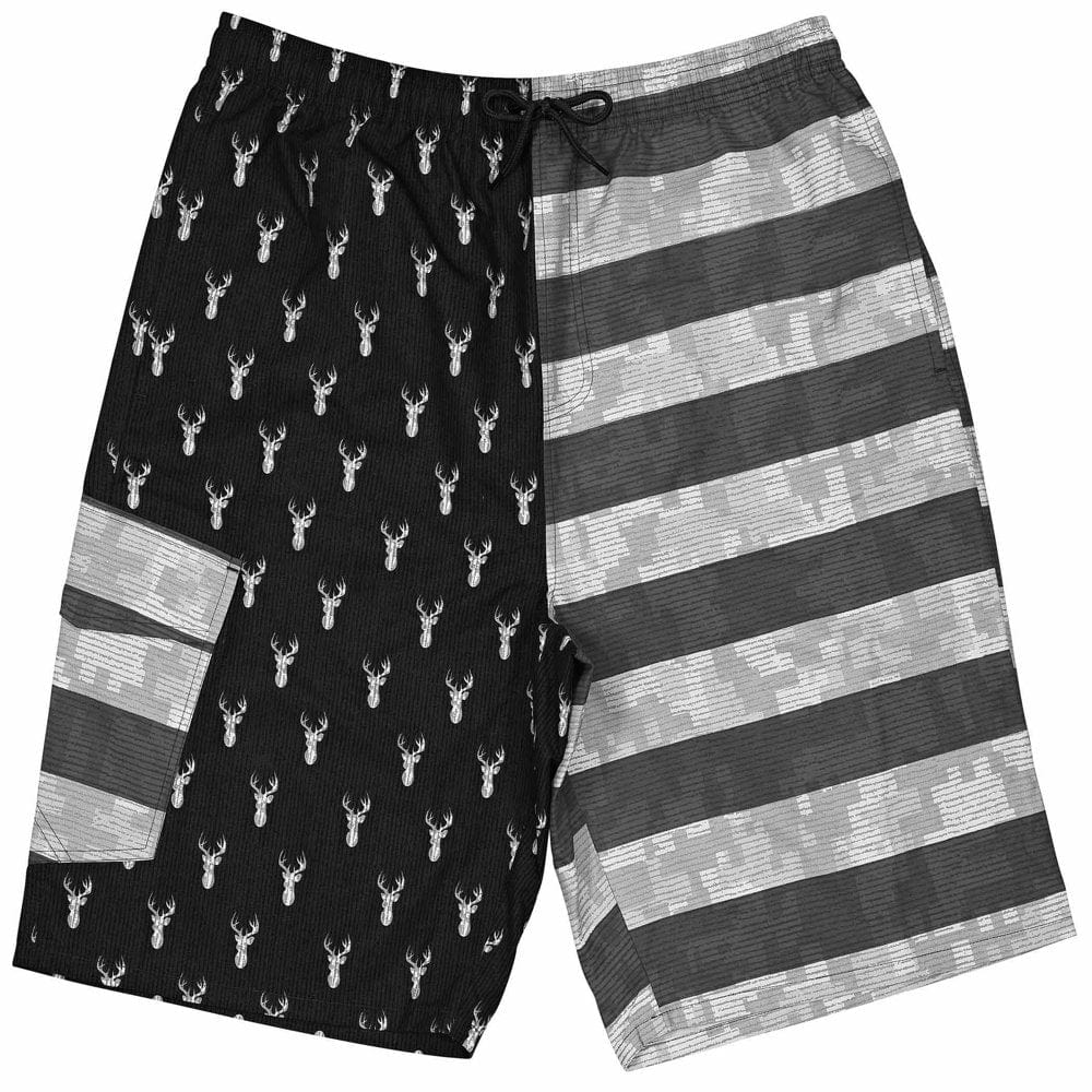 North 15 Men'S American Flag Microfiber Shark Print Swim Trunk Boardshorts with Cargo Pockets-7125-Nvy/Rd-L