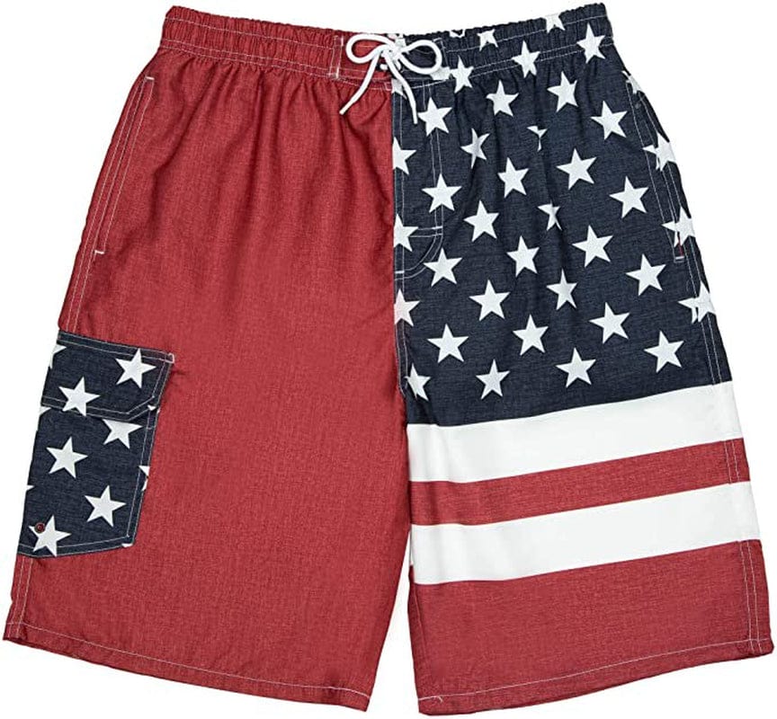 North 15 Men'S USA American Flag Quick Dry Swim Trunk Boardshorts with Cargo Pocket-7110-8-3Xl