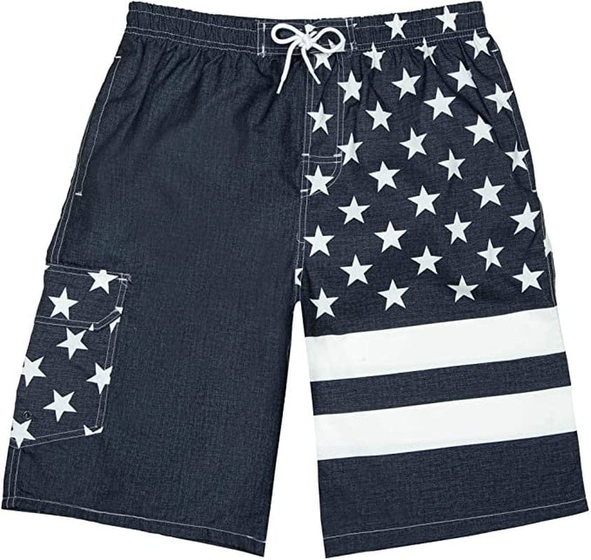 North 15 Men'S USA American Flag Quick Dry Swim Trunk Boardshorts with Cargo Pocket-7110-8-3Xl