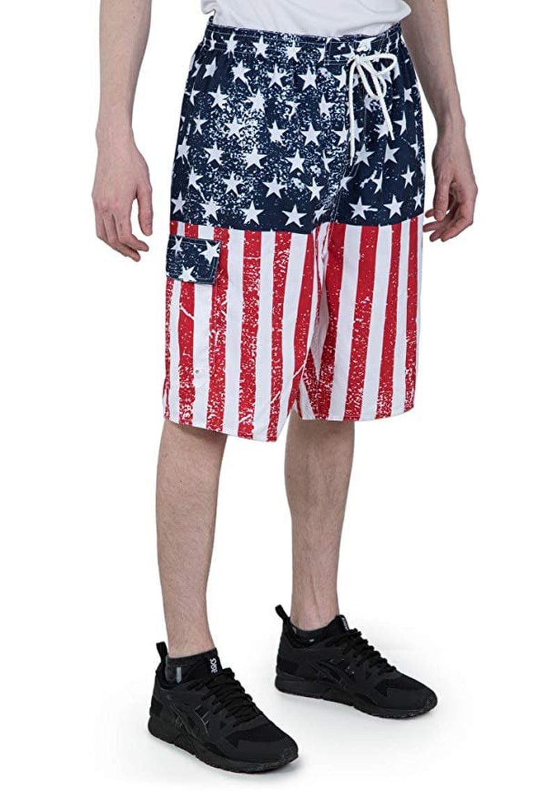 North 15 Men'S USA American Flag Quick Dry Swim Trunk Boardshorts with Cargo Pocket-7110-8-3Xl