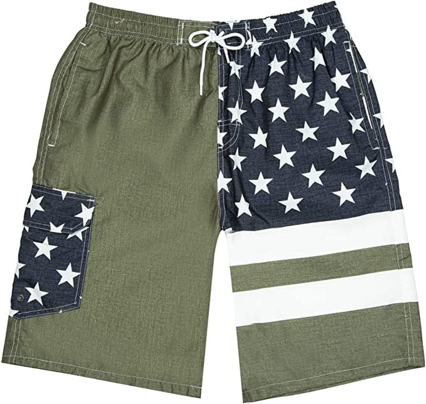 North 15 Men'S USA American Flag Quick Dry Swim Trunk Boardshorts with Cargo Pocket-7110-8-3Xl