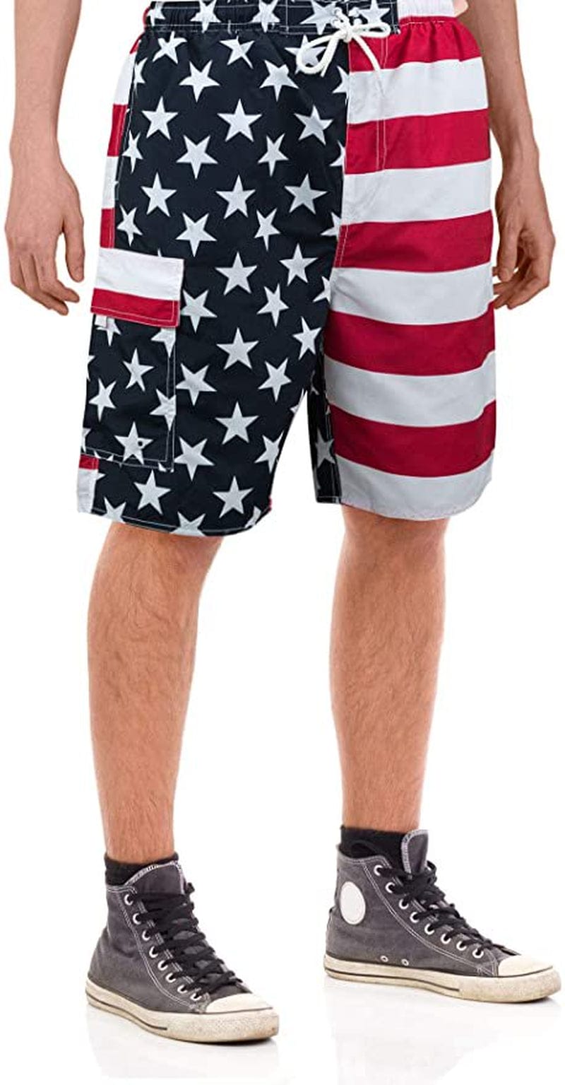 North 15 Men'S USA American Flag Quick Dry Swim Trunk Boardshorts with Cargo Pocket-7110-8-3Xl