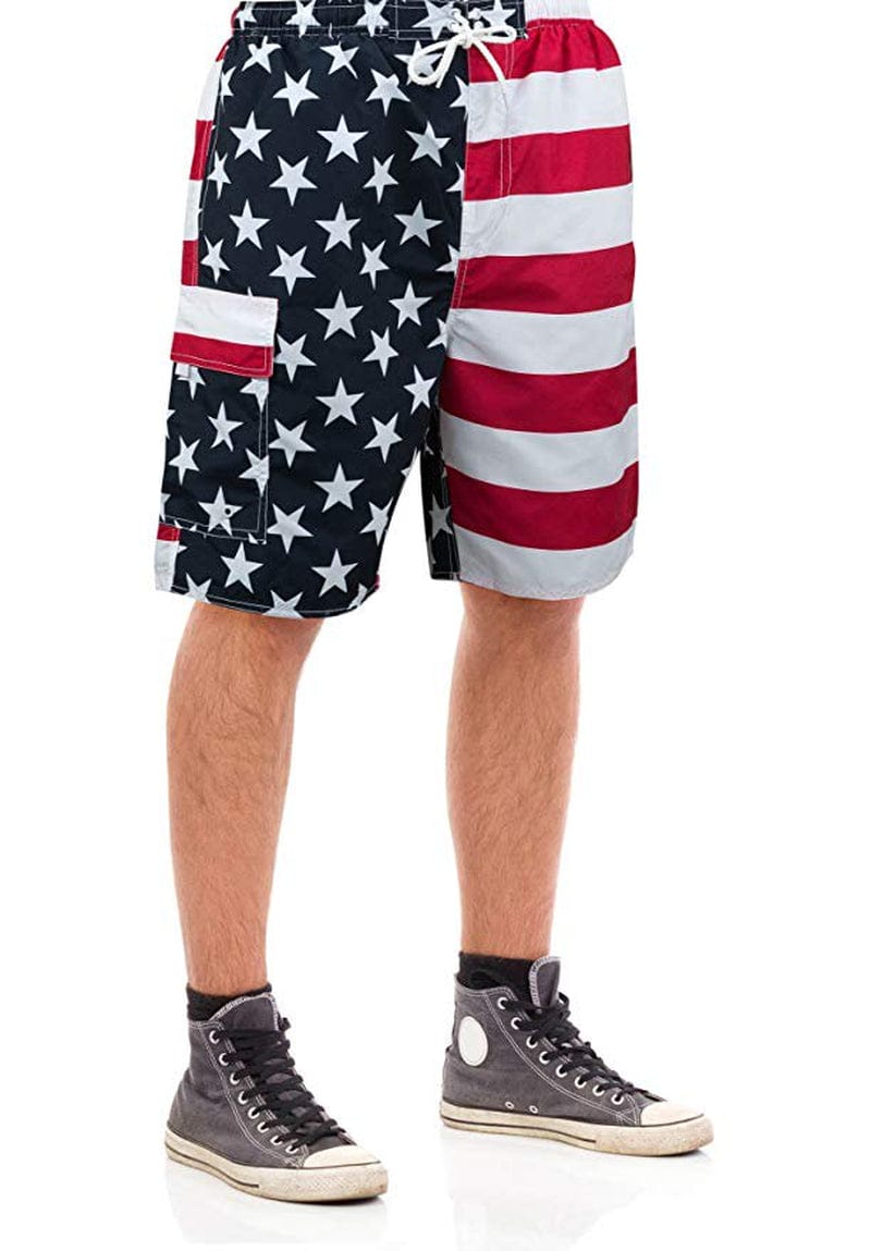North 15 Men'S USA American Flag Quick Dry Swim Trunk Boardshorts with Cargo Pocket-7110-8-3Xl