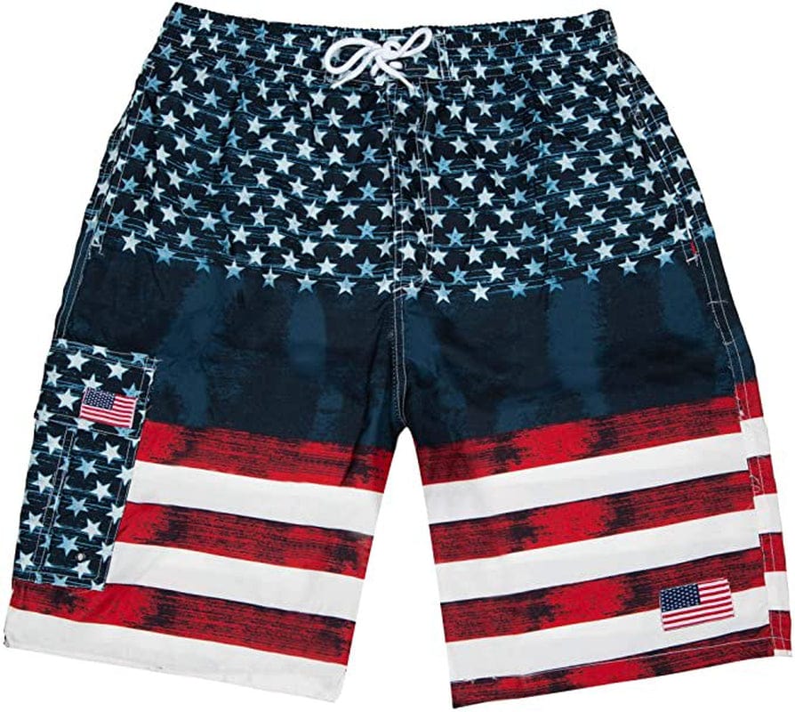 North 15 Men'S USA American Flag Quick Dry Swim Trunk Boardshorts with Cargo Pocket-7110-8-3Xl