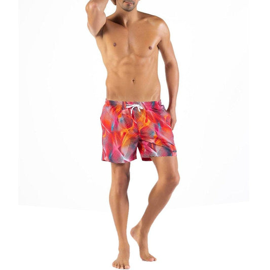 Solid Colored & Printed Quick Dry Summer Swim Trunks for Men, Swimwear, Bathing Suits, Swim Shorts with Various Colors & Designs – Abstract Red, Large