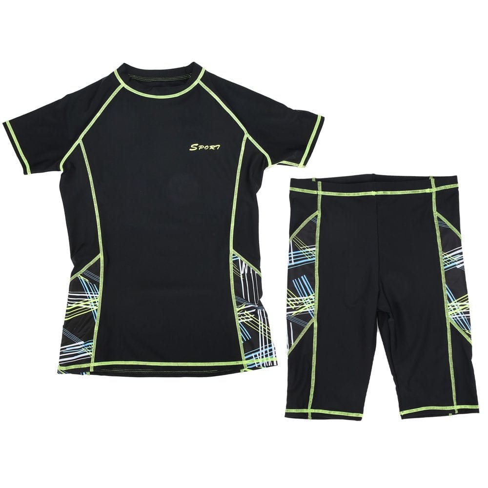 Swimsuit, Wetsuit Short Sleeve Shirt with Shorts with Fluorescent Green Edge for Diving Snorkeling for Men for Women for Surfing