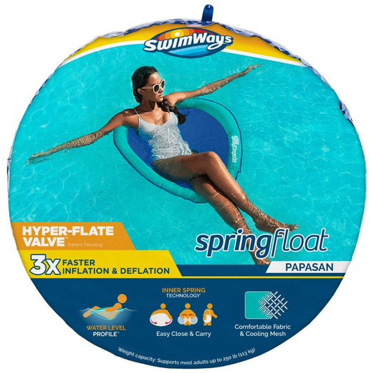 Swimways Spring Float Papasan Pool Lounger with Hyper-Flate Valve, Inflatable Pool Float, Blue