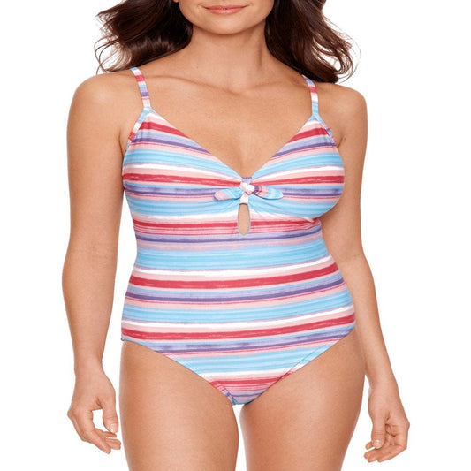Time and Tru Women’S and plus Painterly Stripe One Piece Swimsuit