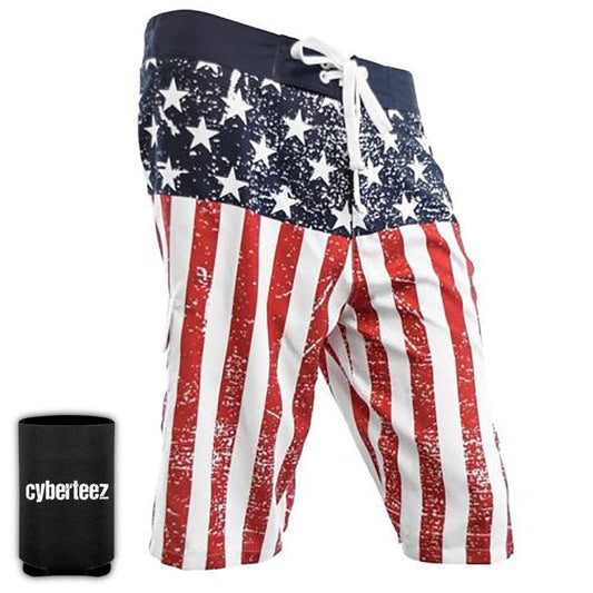USA American Flag Men'S Distressed Patriotic Board Shorts Swim Trunks + Coolie S-3XL (S)