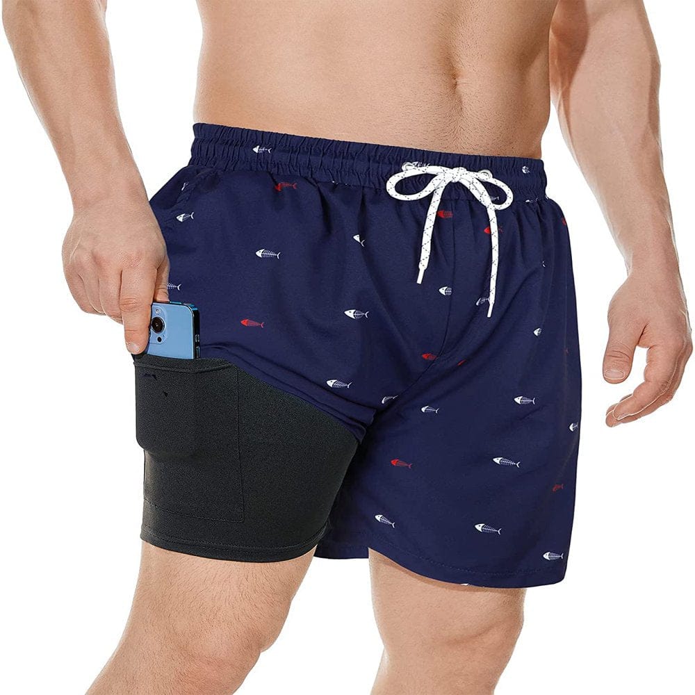 Zando Mens Swimming Trunks Quick Dry Compression Liner Swim Shorts Board Shorts Light Blue Pineapple L